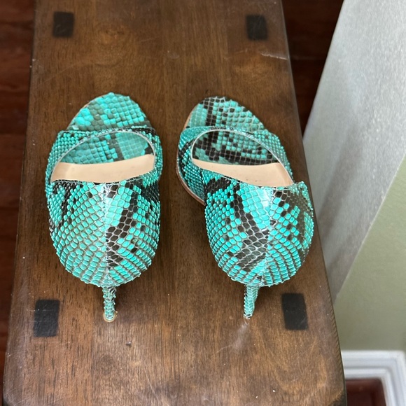 Cole Haan Real Snakeskin 8 1/2 Teal Open Toe Pumps - Picture 12 of 14